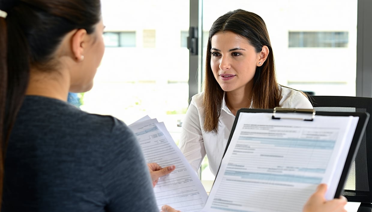 A person updating employee records and telling the employee about the updates