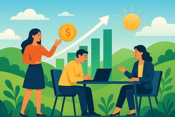 The landscape image designed to complement the story on the online ROI Return on Investment website calculator should depict a vibrant visually engaging scene that symbolizes growth and financial success Consider incorporating elements such as a flou