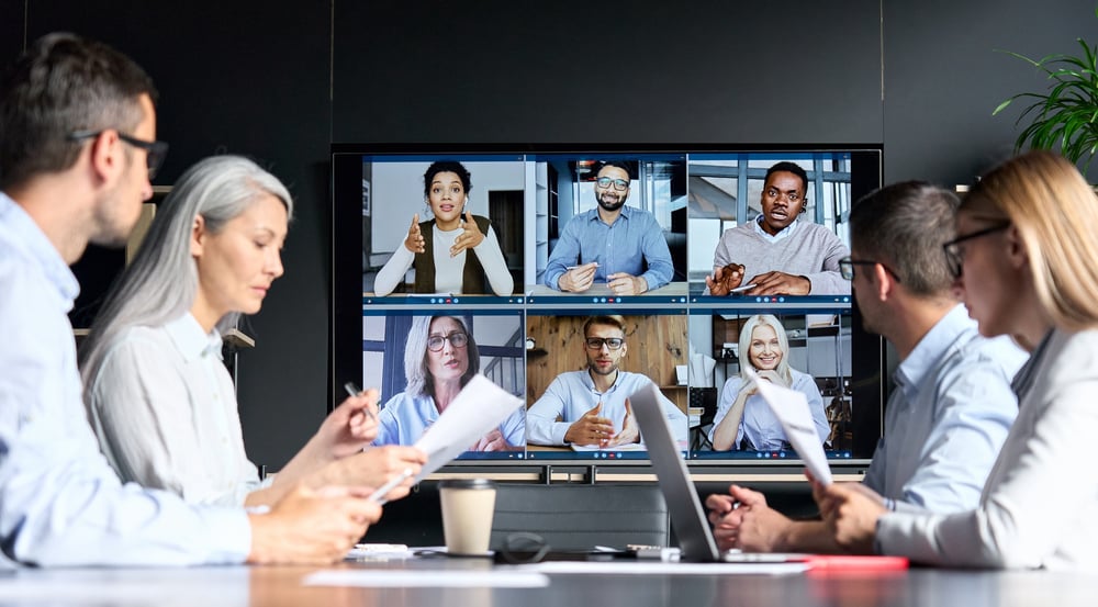 Video call meeting in a conference room