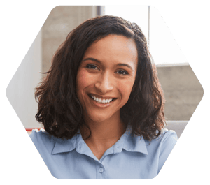 A woman smiling
