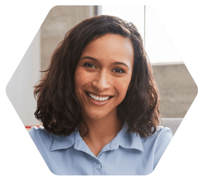 A woman smiling