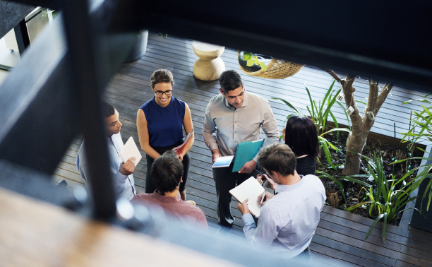 Overhead view of employees in office