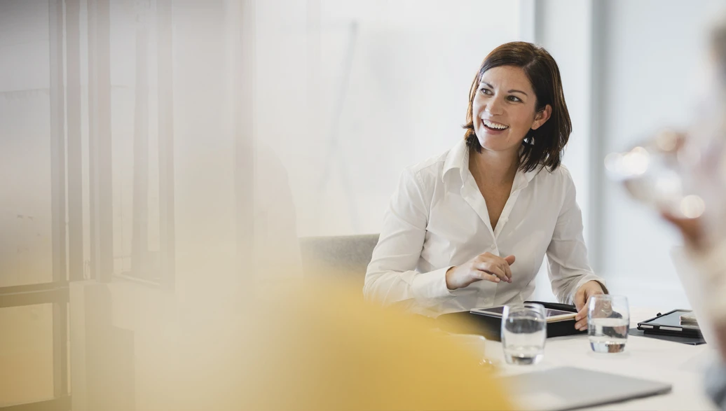 Smiling lady at a conference table